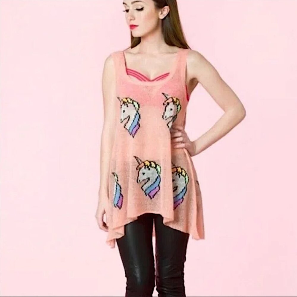 Wildfox White Label Pink Knit Unicorn Swing Tank Tunic Top NEW Size Small NWT